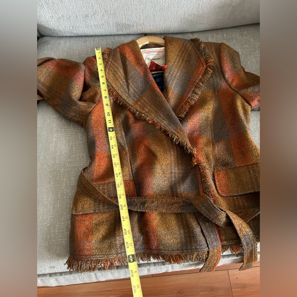 Anthropologie Cartonnier Plaid Preppy Brown Academia Fringed Tweed Blazer 14 - Picture 15 of 15